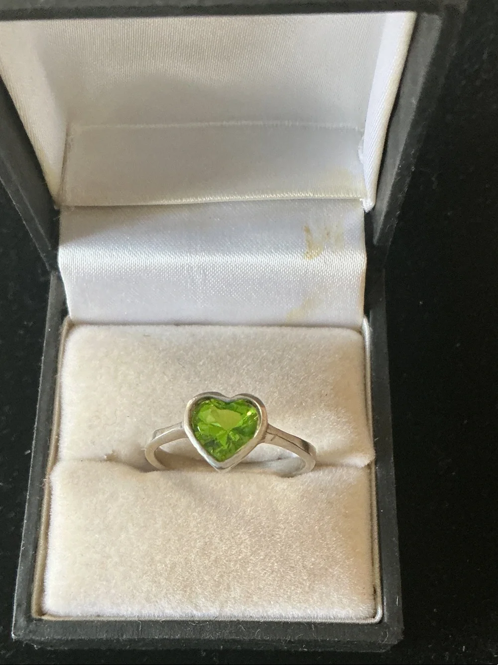 Silver Heart Ring with Green Gemstone